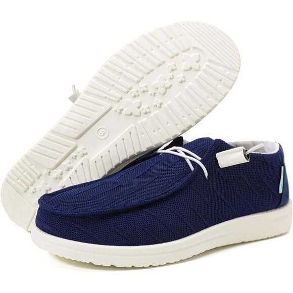 Women's Navy Blue Casual Slip On Deck Canvas Loafers Sneakers Boot Shoes - Picture 5 of 8